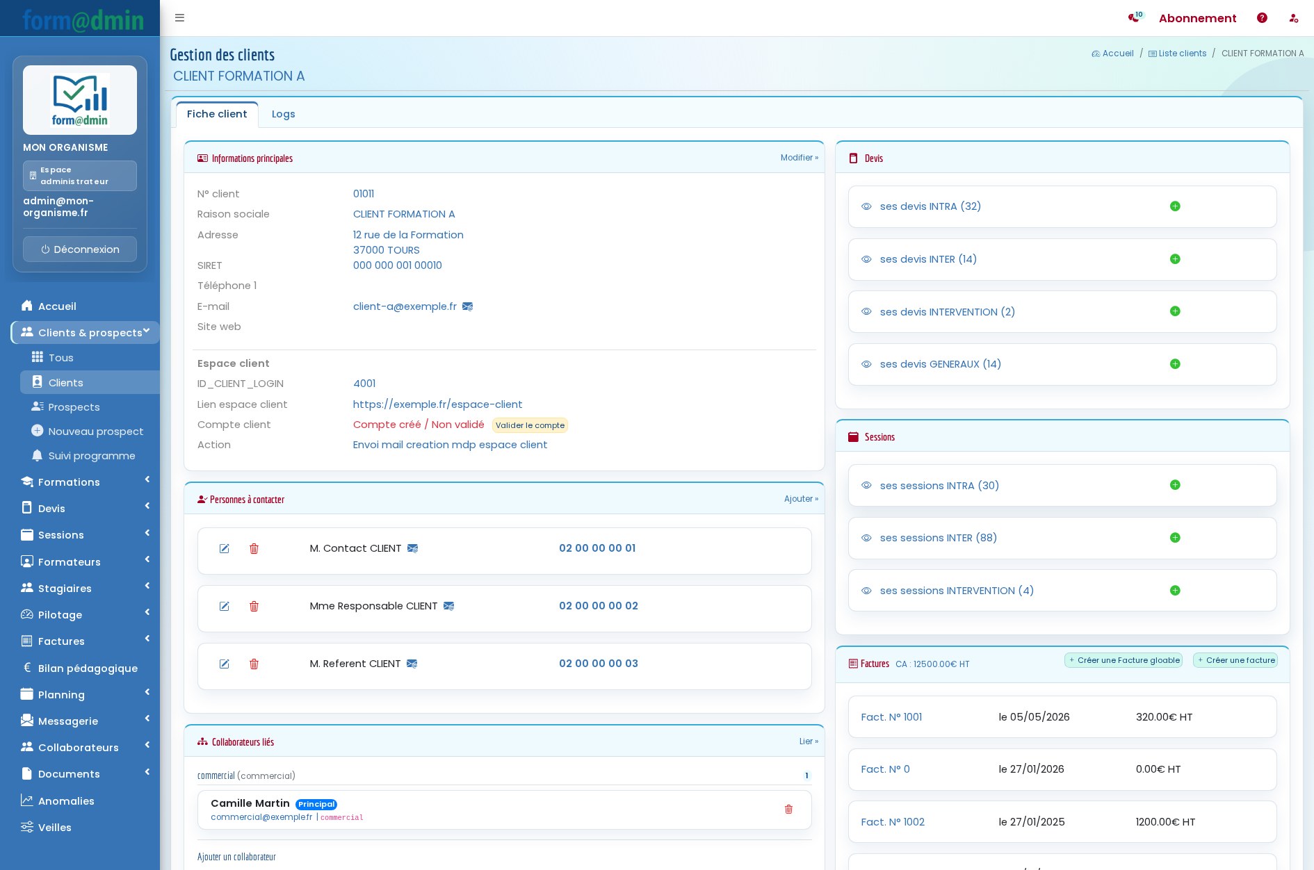 Fiche client Formadmin