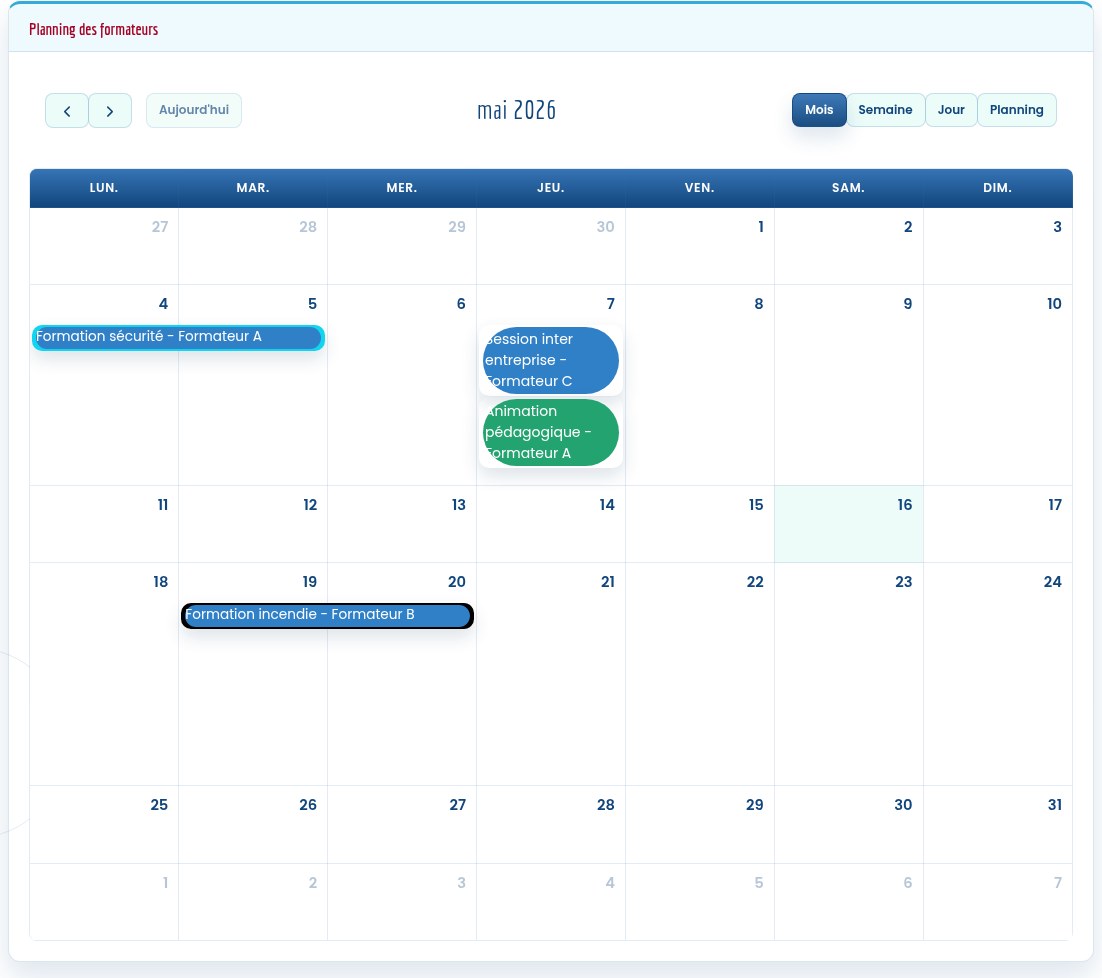Planning des formateurs dans Formadmin