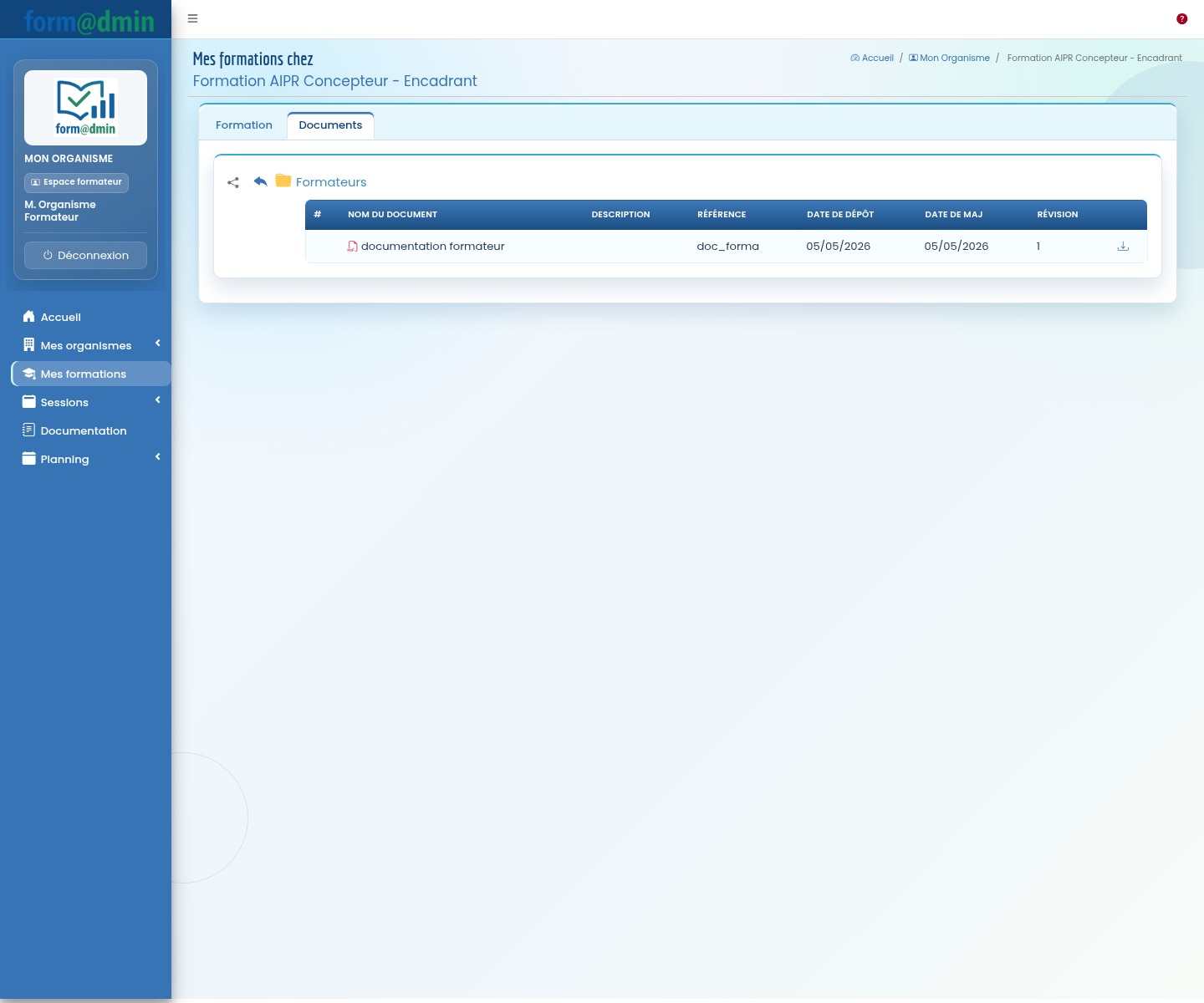 Documents de formation espace formateur Formadmin