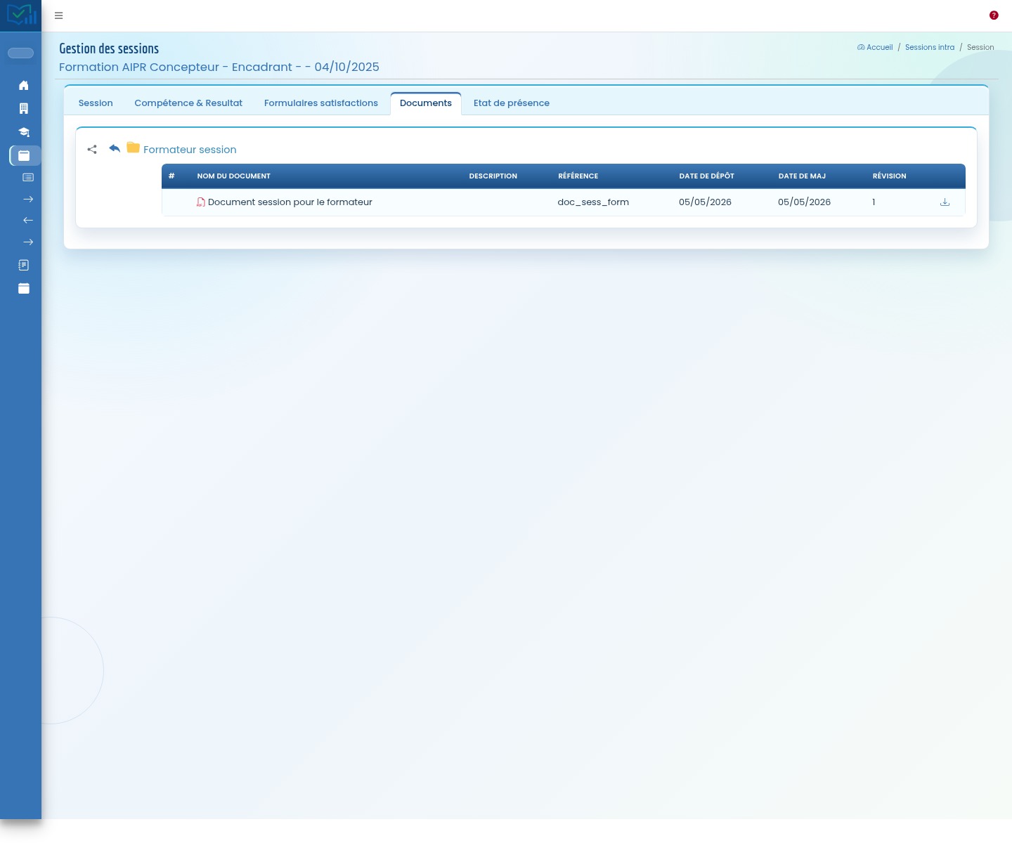 Documents de session espace formateur Formadmin