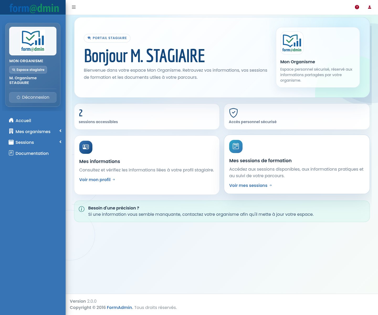 Organisme espace stagiaire Formadmin
